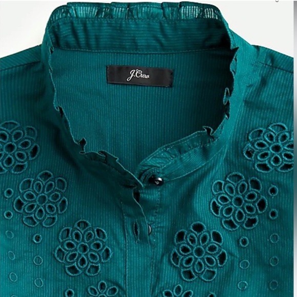 J. Crew Dark Spruce Ruffle Sleeve Embroidered Eyelet Blouse AR971 - Picture 3 of 14